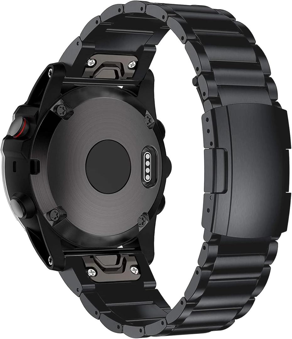 Pencoda for Garmin Fenix 8 51mm/7X/6X/5X Plus Band, 26mm Titanium Metal Quick Release Easy Fit Watch Bands with Double Button Clasp for GarminEnduro 2 / Descent Mk2i / Tactix 7 Pro Smartwatch (Black)