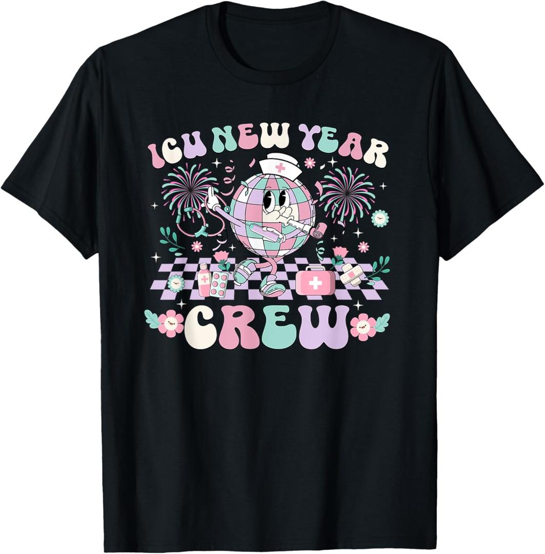 Unisex-Adults ICU Nurse New Year 2025 T-Shirt L
