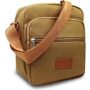 Messenger Bag for Man, Commuting Canvas Crossbody Bag with 3-Layer Zipper, Satchel Bag for Business Bag (Khaki)