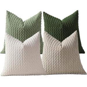FOLLATI Throw Pillow Covers Pack of 4(18x18 Inch), Soft Boho Corduroy Textured Cushion Covers for Decor Sofa Bedroom Living Room (Green)