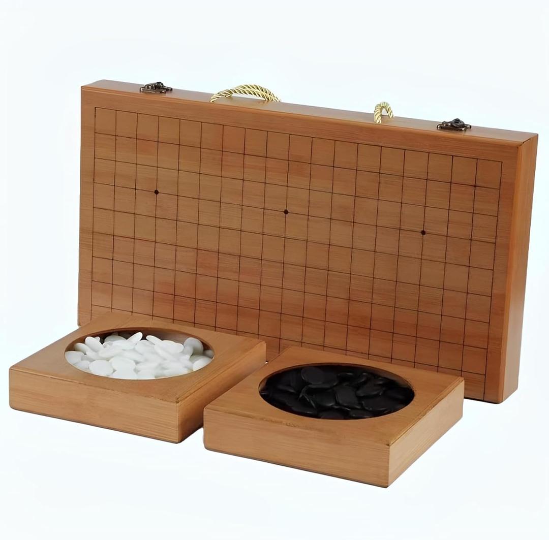 19x19 Go Game Set,Wooden Foldable Go Game Board Set, Traditional Weiqi Tabletop Strategy and Skill Game Puzzle Games for Adults Travel Folding Gift Box Board