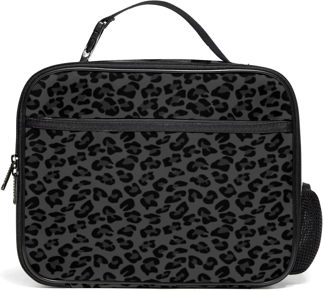 Large Lunch Box, Insulated Reusable Lunch Bag with Water Bottle Holder Portable Waterproof Leakproof Lunch Tote Bag Cute Lunch Box for School Picnic Travel Back to School (Leopard)