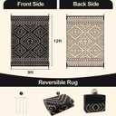 Wonnitar 9x12 Outdoor Rug, Large Waterproof Reversible Plastic Straw Rug for Patios, Indoor/Outdoor Area Rug Lightweight Camping Rug for Outside RV Balcony Garden Deck, Black & Beige