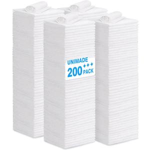 Shop Towel Rag, 200 Pack Reusable Rags Bulk Microfiber Cleaning Cloth Lint Free Towels for Car Kitchen Automotive Bar Mechanic Restaurant Garage, 11.5"x 11.5", White