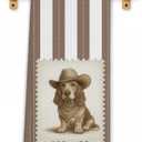 Western Basset Hound Dog Kitchen Towels, Basset Hound Gifts Hand Towels for Bathroom, Retro Preppy Brown Striped Cowboy Dog Dish Tea Towels for Kitchen Decor, 16x24 Inch