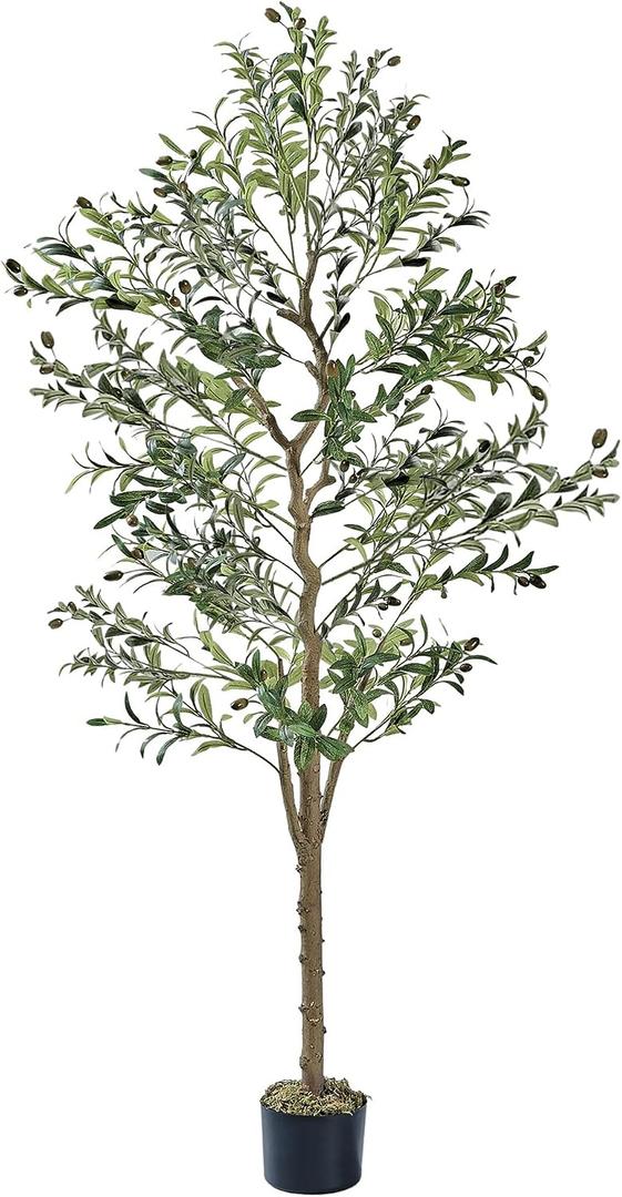 VECELO Artificial Olive Tree 6FT(72inch), Faux Olive Trees in Pot, Tall Fake Plant with Silk Leaves, Realistic Fruits and Dried Moss for Indoor Home Office Decor