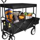 YSSOA Heavy Duty Folding Portable Hand Cart with Removable Canopy, 8'' Wheels, Adjustable Handles and Double Fabric for Shopping, Picnic, Beach, Camping