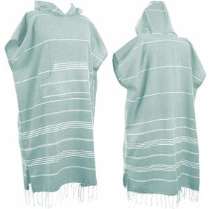 1pcs Large Turkish Cotton Poncho Towel Surf Poncho Changing Robe with Hood and Front Pocket Absorbent Wearable Towel Hooded Beach Towel for Adult Man Women Beach Pool (Green, Medium)