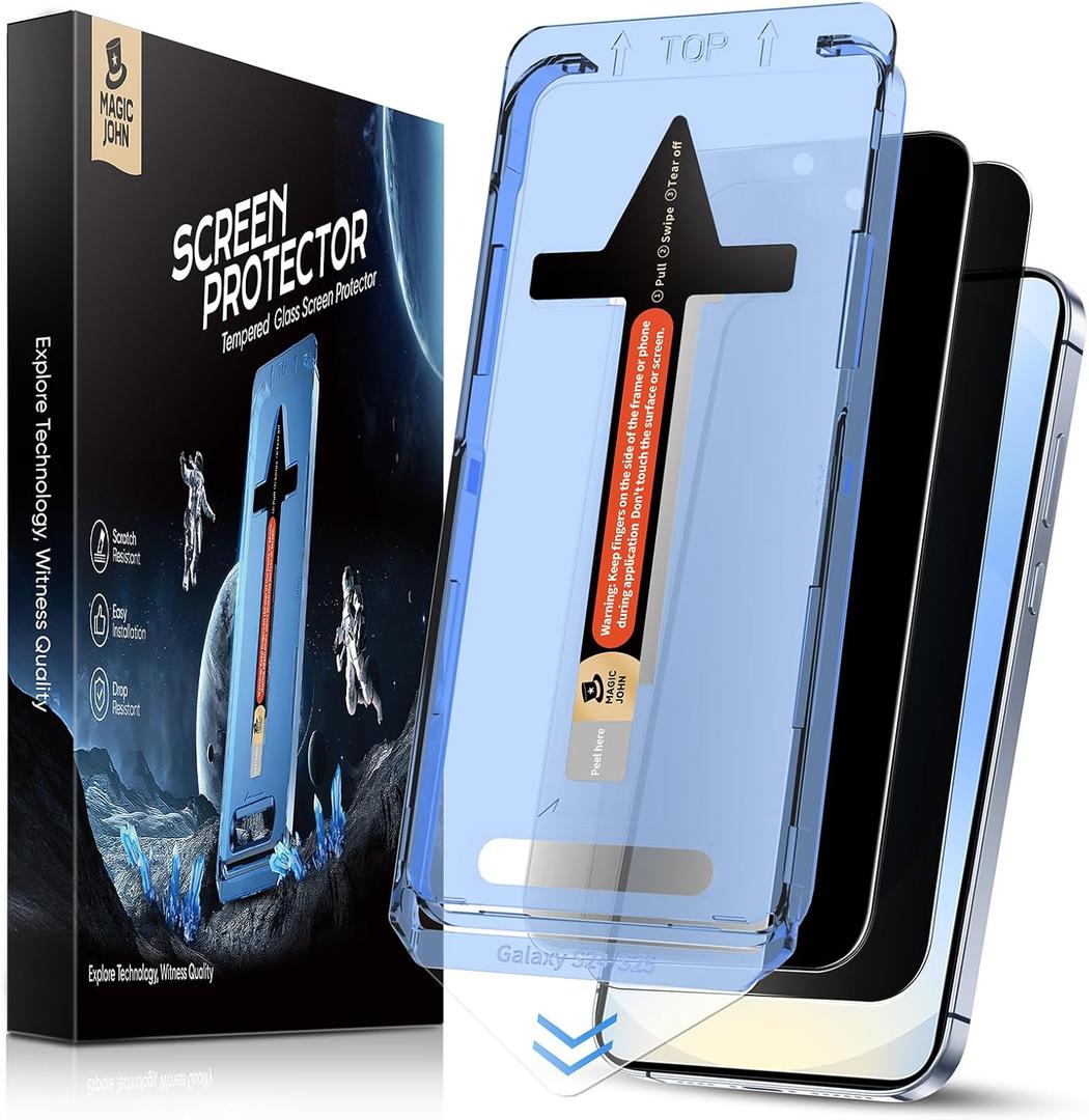 MAGIC JOHN 2 Pack for Samsung Galaxy S25 6.2 inch Privacy Tempered Glass Screen Protector, 28Anti-Spy, Bubble Free, Auto Dust-Elimination, Easy Installation