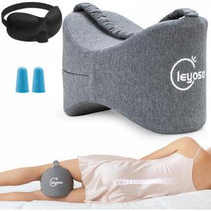 Side Sleepers Knee Leg Pillow Leg Pillow for Side Sleeping with Strap,100% Memory Foam Wedge Contour Spacer Cushion for Back, Hip Knee Pregnancy Sciatica Pain Relief Free Sleep Grey