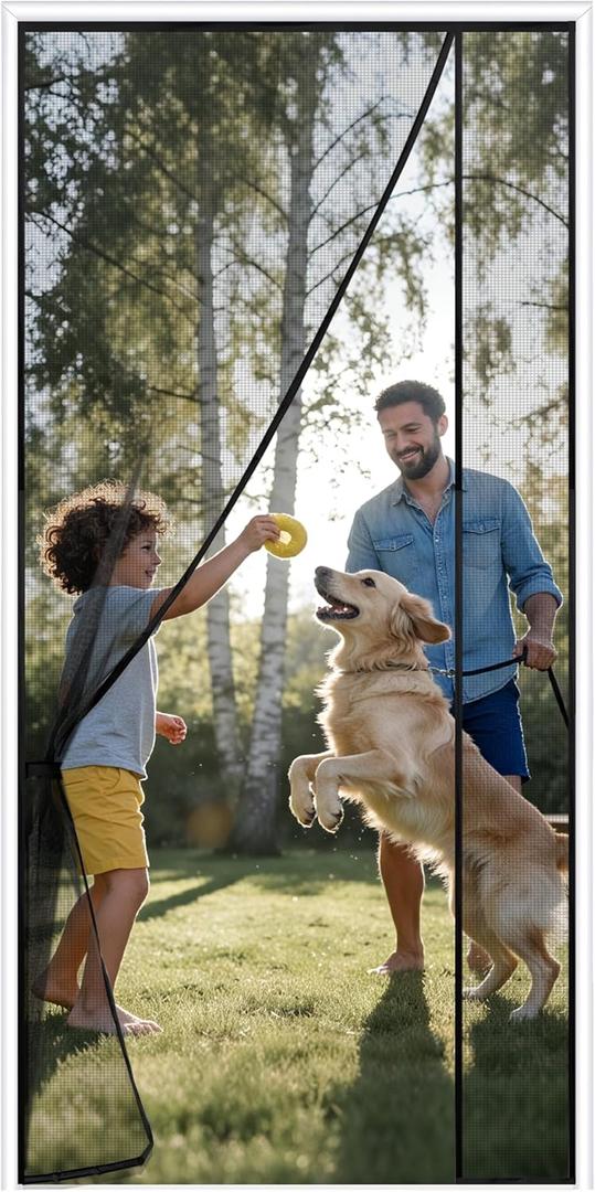 Sunolga Magnetic Screen Door Fits Door Size 35 x 80 Inch, Actual Screen Size 37 x 81 Inch, Reversible Left Right Side Opening, Sturdy Polyester Mesh Curtain Hands Free for Patio, Sliding Door, Black