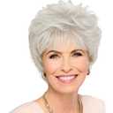 UDU Wigs for Women, Short Pixie Cut Wigs for White Women, Short Hair Wig for Older Women, Short Wigs with Bangs for Daily Wear Natural Looking Layered Wig for Elderly Women