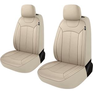 Premium Leather Car Seat Covers Front Set, Waterproof Stain-Resistant Seat Covers for Cars, Universal Automotive Interior Covers for Sedan SUV Truck Pick-up Van, Beige