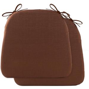 Battilo Chair Cushions for Dining Chairs with Ties, Indoor/Outdoor Kitchen Chair Pad with Non-Slip Backing, Dining Seat Cushion with Machine Washable Removable Cover, 16"x16"x2", Set of 2, Brown