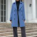 Betusline Women's Double Breasted Waterproof Trench Coat Classic Lapel Overcoat with Belt (Blue, M)
