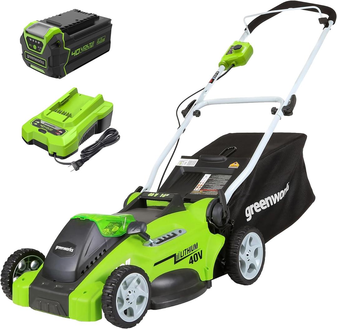 Greenworks 40V 16in Push Lawn Mower, 4.0 Ah Battery and Charger, Cordless