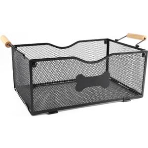 Metal Dog Toy Basket Medium,Mesh Wire Baskets for Pet Toy,Collapsible Cat Toy Bin with Wooden Handles,Dog Storage Organizer,Ideal for Dog Cat Accessories-Easy Assemble