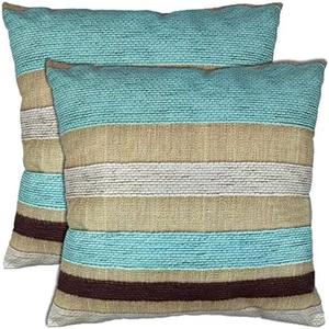 KUKNOS 20X20 Beige and Teal Decorative Pillow Covers Turquoise and Brown Couch Pillow Covers Light Blue Sofa Pillow Covers for Living Room Bedroom Set of 2