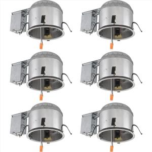 Designers Fountain Led Recessed Ceiling Light Housings, 6 Pack 6 Inch IC Shallow Remodel Can Lighting Fixture Housing, 10 AWG Wire Nuts, Silver, EVR6SLICRAT-N-6