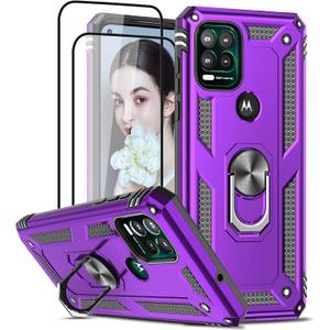 LeYi for Moto G Stylus 5G Case, Motorola G Stylus 5G Case with [2 Pack] Tempered Glass Screen Protector, Military Grade Protective Phone Case Cover with Kickstand Ring for Motorola G Stylus 5G, Purple