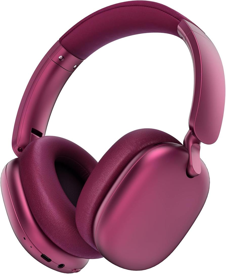 RORSOU C6 Active Noise Cancelling Headphones, Wireless Over Ear Bluetooth Headphones, 60H Playtime, Lightweight Folding Deep Bass Comfort Fit Ear Cups Headset with Mic for iPad/Travel/PC/Home Red