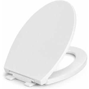 Elongated Toilet Seat, Quiet Slow Close, White Plastic, Comfortable Design