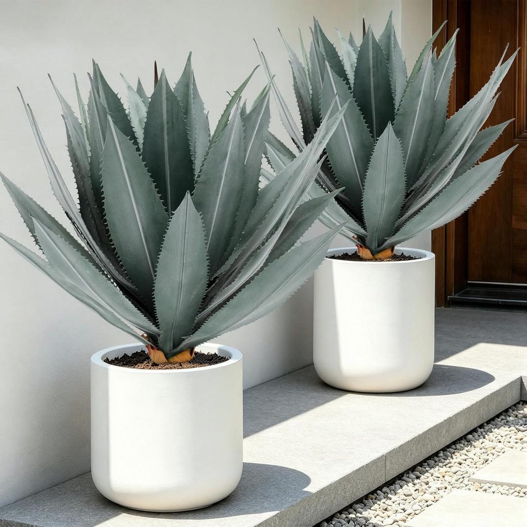 Artificial Agave Plant,23in Faux Plants Outdoor Decor,UV Resistant Large Potted Greenery,Realistic Plastic Succulents Perfect for Front Porch, Patio, Indoor Outdoor Home, Office Decor2pack