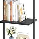 ELYKEN Ladder Shelf, 5-Tier Wood Wall Mounted Bookshelf with Metal Frame, Vintage Open Display Organizer Rack, Leaning Storage Shelves for Living Room, Bedroom, Home Office, Black, 11.6 inches x 15.4 inches x 70 inches