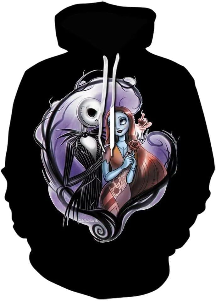 Nightmare Before Christmas Jack Sally Novelty Hoodie 3D Print Sweatshirts (XX-Large, Black)