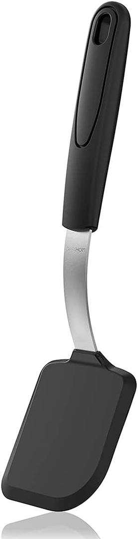 Silicone Spatula Turner, GEEKHOM Mini Silicone Cookie Spatula for Nonstick Cookware,600F Heat Resistant Flexible Small Kitchen Turner, Cooking Utensils Non Scratch Flipper for Burger, Egg, Baking (1 Pack, Black)