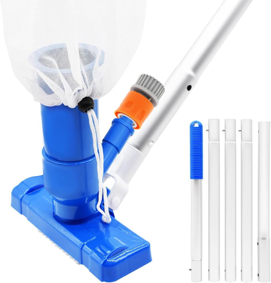 Portable Handheld Pool Vacuum for Above Ground Pool - Upgraded Swimming Pool Jet Cleaner Underwater Vacuum Kit W/Brush with 5 Section Poles of 70", Small Vacuum for Spas, Ponds, Floors, Fountains (Blue)