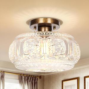Semi Flush Mount Ceiling Light, Upgraded Larger Antique Bronze Glass Ceiling Light Fixture, Vintage Lighting for Hallway Kitchen Bedroom Dining Room, Bulb Not Included (11.03 Inch)