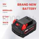 2Pc 6.0Ah 18V for Milwaukee M-18 Battery WK18 N18-N14 Charger Compatible for Milwaukee 18v Battery and Charger Combo Fast Charging for 48-11-1850 48-11-1860 48-11-1820 48-11-1840 48-11-1830 48-11-1870