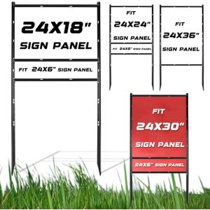 1 pack Metal Yard Sign H-Frame, 24"W x 18/24/30/36"H Adjustable Size Sign Stand, 50" Height, 18" x 24" Yard Sign with 6"H 1 Rider, Open House Signs for Real Estate (1 Main, 1 Rider)