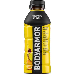 BODYARMOR Tropical Punch Electrolyte Sports Drink Bottle, 16 fl oz No artificial sweeteners, flavors, or dyes, made with coconut water, naturally flavored, antioxidants, electrolytes, 