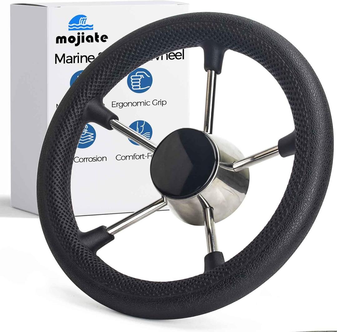 11.6" Boat Steering Wheel with PU Foam,Made of Stainless SteelPontoonBassUniversal Fit.