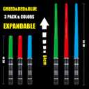 3 pack 3 colors Light Up Swords Saber with FX Sound(Motion Sensitive) and Realistic Handle for Kid, Expandable Light Toy for Halloween Dress Up Parties, Xmas Present, Galaxy War Fighters and Warriors