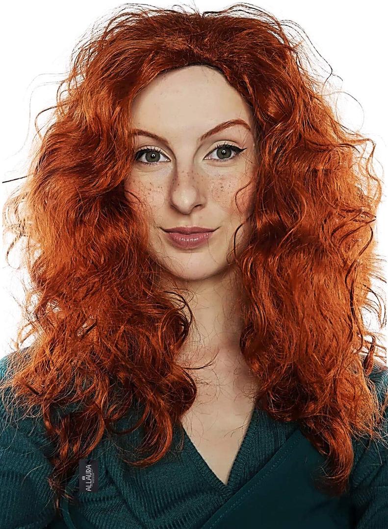 ALLAURA Wigs Red Curly Wig Long Hair Wigs Brave Mermaid Costume Anime Cosplay Brave Costumes