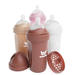 Herobility Double Anti-Colic Baby Bottles  8.5 fl oz/240ml  4-Pack  Multicolor  Sand, Woodchuck, Pink, White