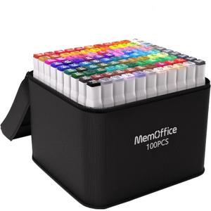 MemOffice 100 Colors Dual Tip Artist Alcohol Markers Set with Carrying Case - Perfect for Coloring, Drawing, Sketching, Card Making and Illustration - Perfect for Adults and Kids
