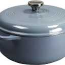 Lodge 7.5 Quart Enameled Cast Iron Dutch Oven with Lid – Dual Handles – Oven Safe up to 500° F or on Stovetop - Use to Marinate, Cook, Bake, Refrigerate and Serve – Storm Blue