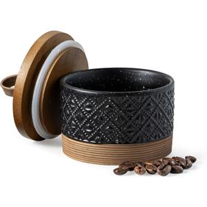 Mini Ceramic Jars with Airtight Lid, Coffee Container Canister Kitchen Food Storage Jar with Lid for Spice Sugar Tea Bag, Stackable Decorative Jars for Countertop, Pantry, Black & 5 fl.oz