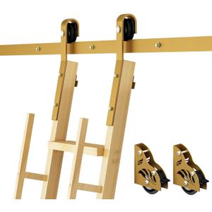 DIYHD 12FT Sliding Barn-Style Library Ladder Hardware Kit (No Ladder), Gold | Brake bottom wheels for safety, Storage hooks for detaching and hanging ladder, Safe Load capacity supports 330lbs