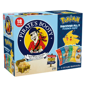 PIRATE'S BOOTY Pokémon Aged White Cheddar Rice & Corn Puffs, 0.5 oz Bags (18 Count), BB 01/26/2026