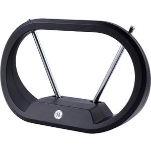 GE Modern Loop Rabbit Ears Indoor TV Antenna, 15 inch Extendable Dipoles, 4K 1080P VHF UHF, Tabletop Antenna, Digital HDTV Antenna, Smart TV Compatible, 4ft Coaxial Cable, Black, 33675