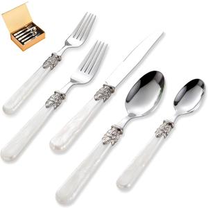 CATHYLIN
20 pieces Stainless Steel Vintage Flatware Sets With White Hanld, Silverware Set For 4,Dishware Safe (White)