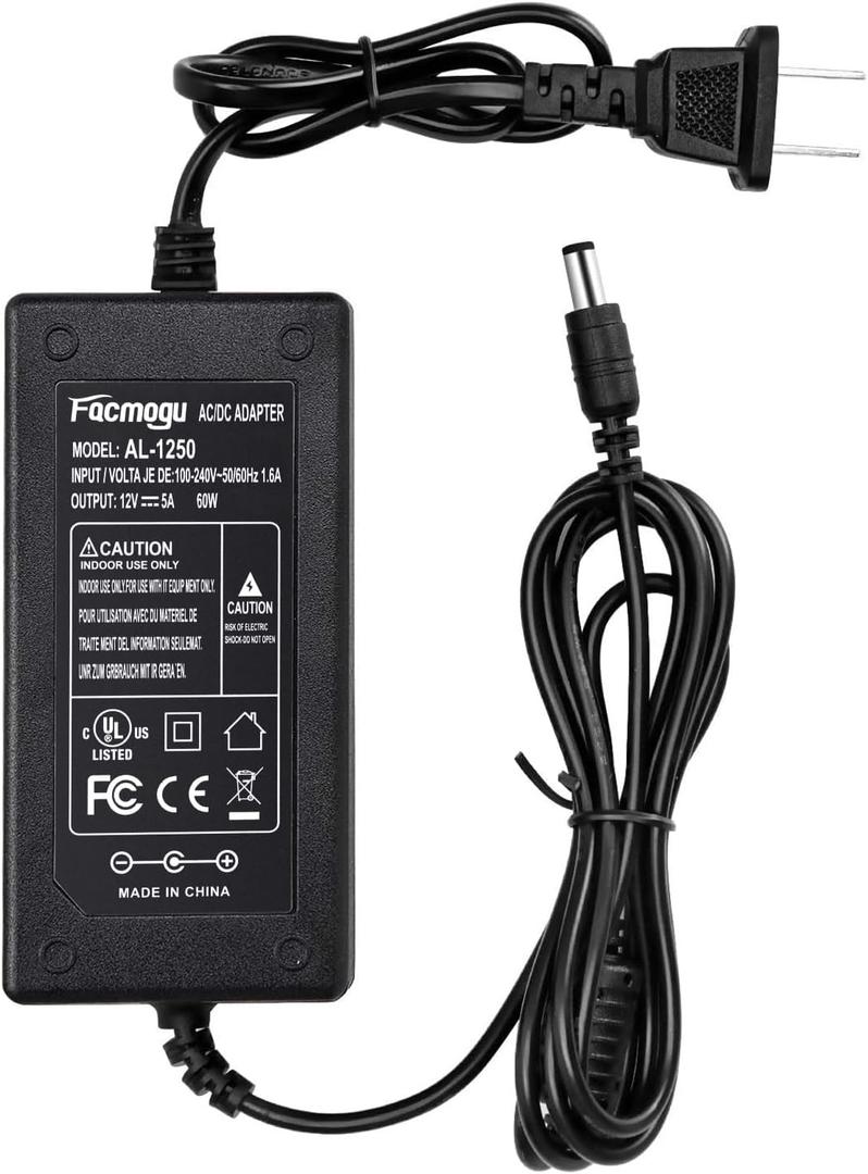 Facmogu 12V 5A Power Supply, AC DC Adapter, Converter 100-240V to 12 Volt 5 Amp Transformer for LED Strip Light Security Cameras System CCTV Accessories