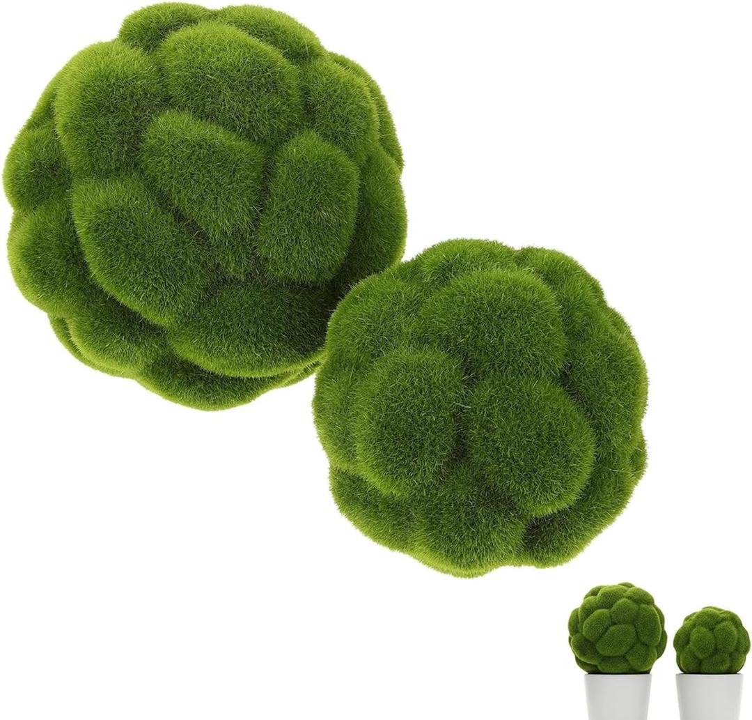 Moss Balls Decorative for Bowls 2 Pcs Artificial Faux Green Moss Balls for Vase Fillers, Centerpiece, Table Arrangement, Wedding Decor, DIY Crafts (3.9" + 4.7")