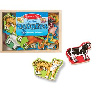 Melissa & Doug Wooden Animal Magnets Set (20 Pieces) Farm, Zoo & Pet Fridge Magnets in Storage Box Montessori Preschool Learning Toys for Toddlers & Kids Ages 2+