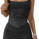 CHYRII Womens Sexy Summer Two Piece Outfits Square Neck Going Out Crop Top Bodycon Skirt Sets Mini Dress, M